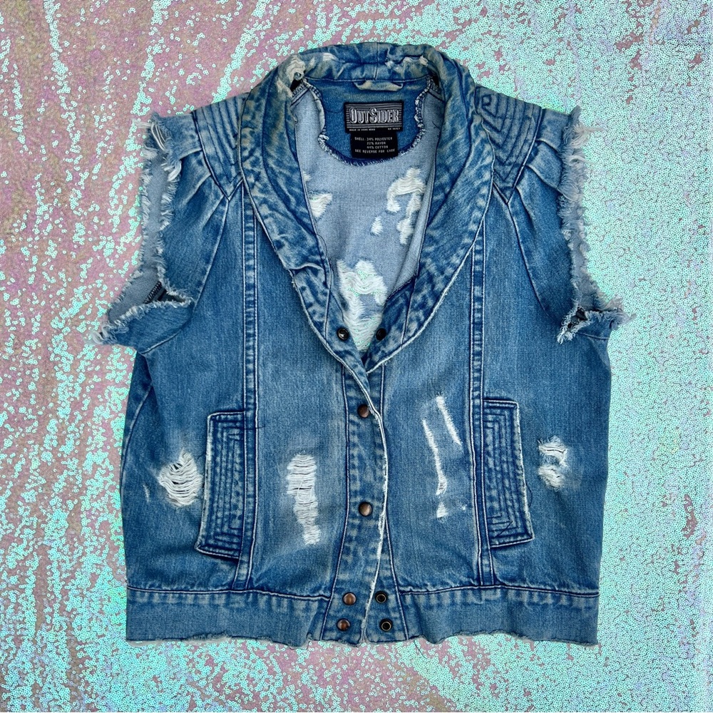 80s/90s Distressed Cutoff Snap Button Denim Vest